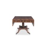 A REGENCY BRASS INLAID ROSEWOOD RECTANGULAR SOFA TABLE, with double drop leaves, the crossbanded top