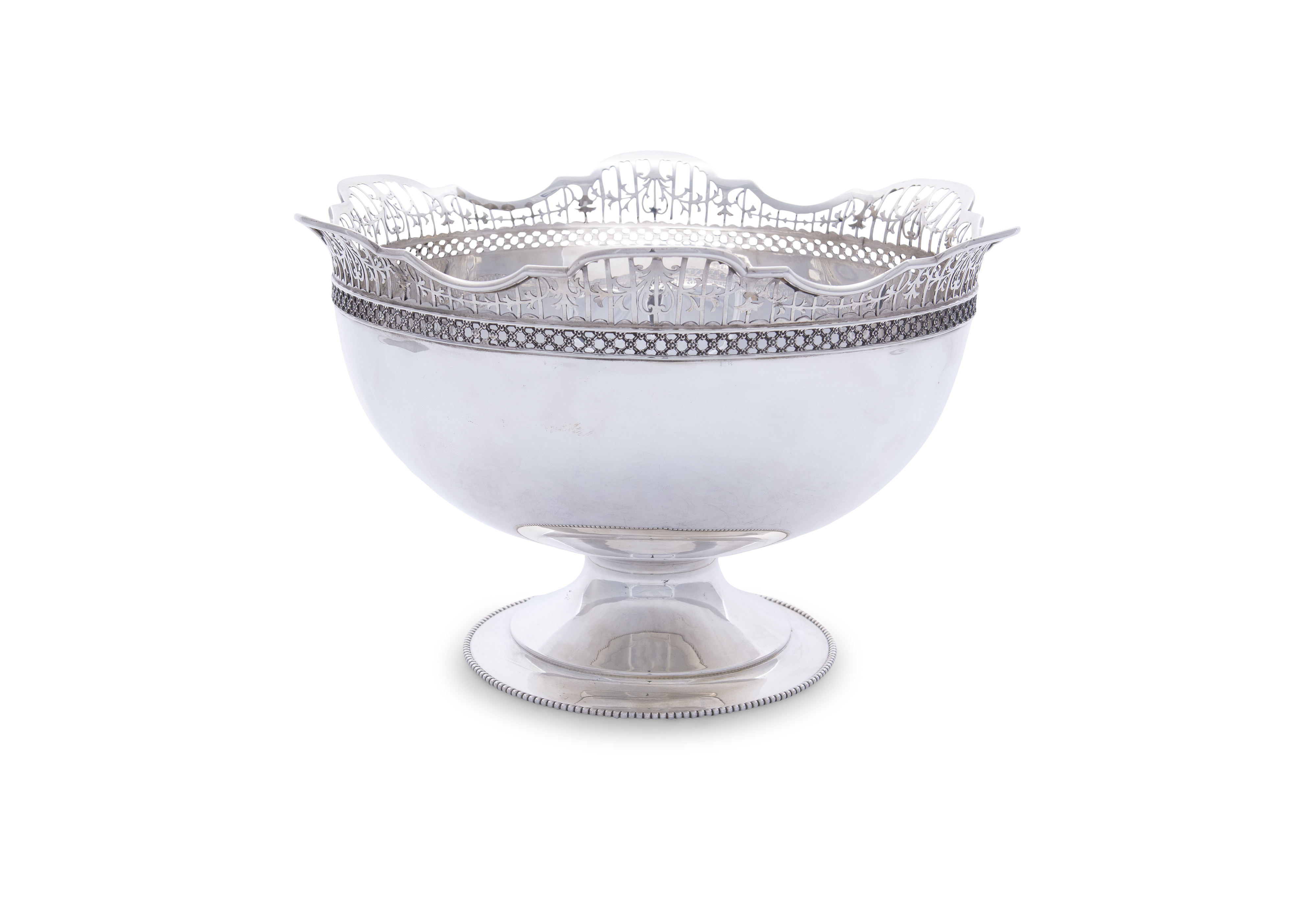 A LARGE SILVER BOWL, Sheffield c.1913, mark of John Round & Son Ltd, the raised wavy rim with