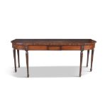 A GEORGE IV MAHOGANY BOWFRONT SERVING TABLE, the frieze centred by a beaded rectangular panel,