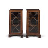 A PAIR OF MAHOGANY GLASS FRONTED DISPLAY CABINETS, each of square upright form, with astragal glazed