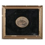 A PAIR OF STIPPLE ENGRAVINGS, depicting putti in clouds, in verre eglomise frames, oval 8.5cm