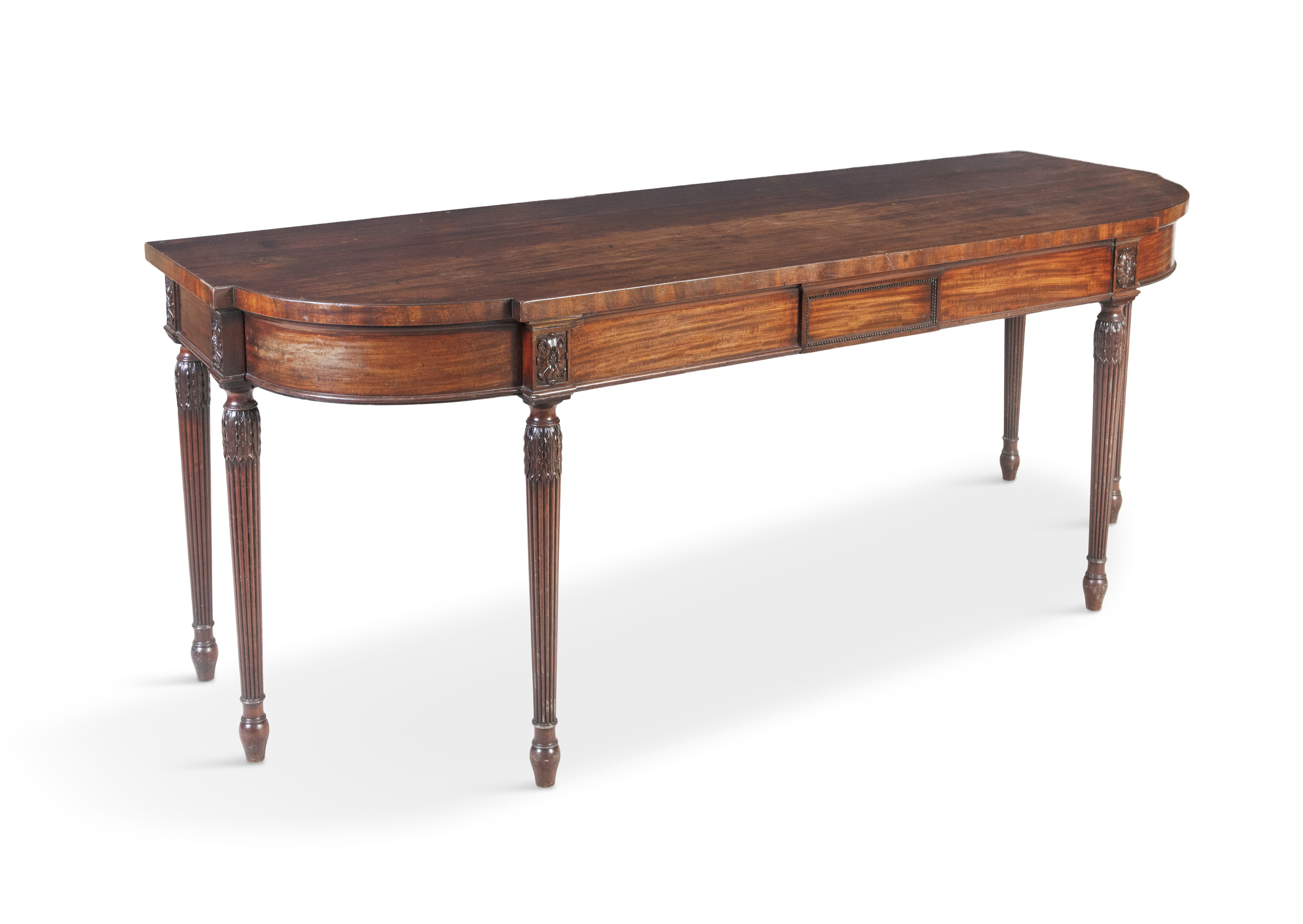 A GEORGE IV MAHOGANY BOWFRONT SERVING TABLE, the frieze centred by a beaded rectangular panel, - Image 2 of 2