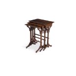 A MARQUETRY INLAID NEST OF TABLES BY GALLÉ, each of graduated rectangular form, decorated with