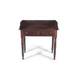 A VICTORIAN MAHOGANY SIDE TABLE, of rectangular form with raised gallery back, above two frieze