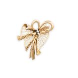 A GOLD AND DIAMOND BROOCH CIRCA 1950s, designed as a stylised ribbon bow highlighted with old-cut
