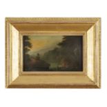 19TH CENTURY SCHOOLClassical landscape with figuresOil on panel, 20 x 30cms