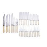 A COLLECTION OF BONE HANDLE KNIVES, with steel blades, comprising:- 6 dinner knives- 12 dessert