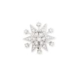 A DIAMOND STAR-BURST PENDANT BROOCH, the six-point star set within a central florette with raised