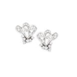 A PAIR OF DIAMOND EARRINGS, each of openwork scroll design, set throughout with round brilliant-