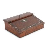 A VICTORIAN BURL WALNUT SLOPEFRONT WRITING BOX, 19th century, of rectangular shape with hinged