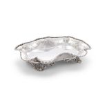 A VICTORIAN SILVER DISH ON STAND, by Robert Hennell, London 1839, of rectangular shape with wavy rim