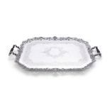 A FINELY CAST LATE 19TH CENTURY SILVER SERVING TRAY, London c.1896, maker's mark of Maxfield & Sons,