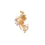 A GEM-SET AND DIAMOND BROOCH, designed as a bouquet with three graduated flower-heads each with