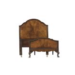 A PAIR OF 19TH CENTURY MAHOGANY BED HEADS AND BED ENDS, the raised headboard with shaped domed