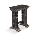 A NEST OF CHINESE EBONISED AND GILT DECORATED QUARTETTO TABLES, of graduated rectangular form, on