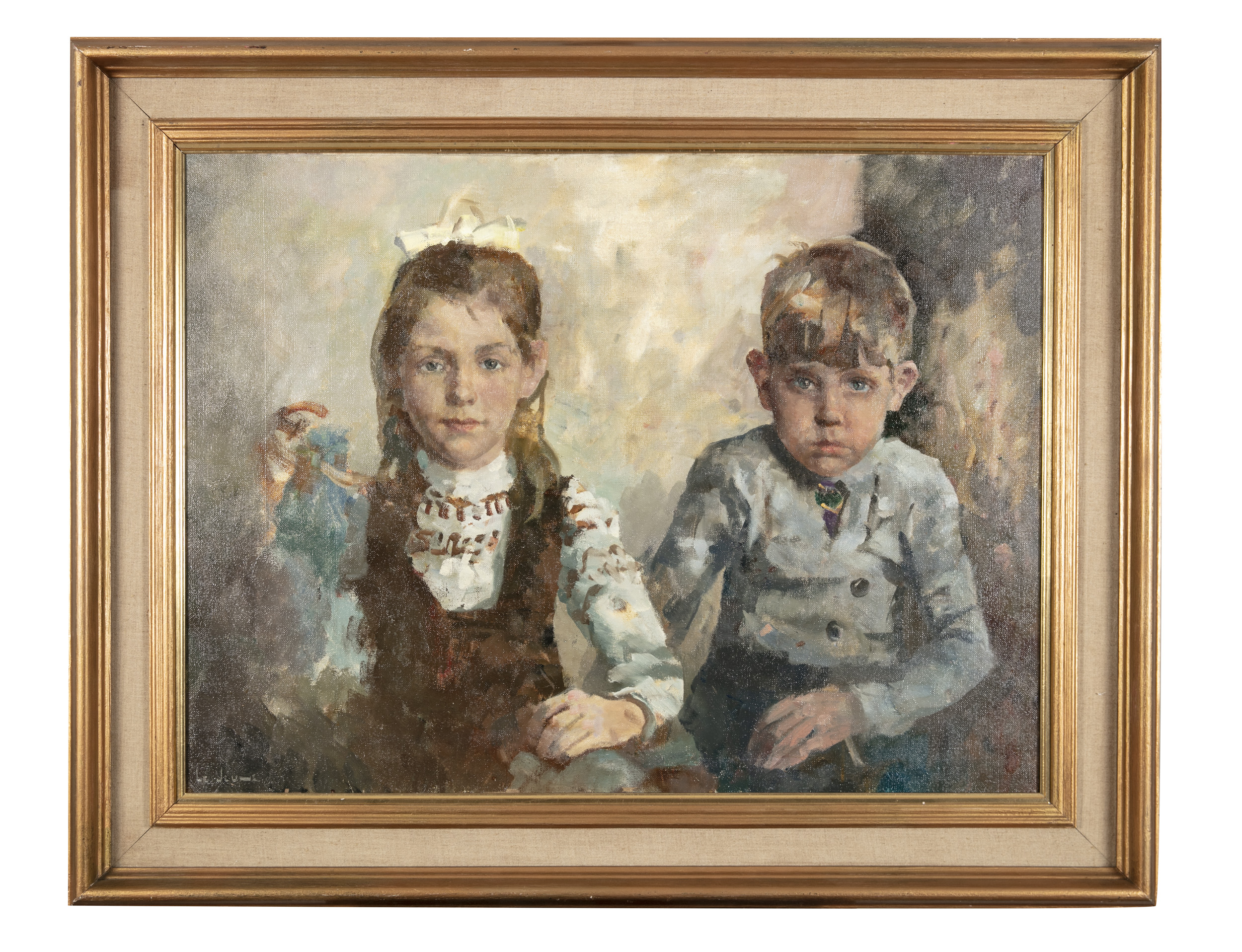 James Le Jeune RHA (1910-1983)Portrait of Two ChildrenOil on canvas, 60 x 81cm (23½ x 31¾'') - Image 2 of 4