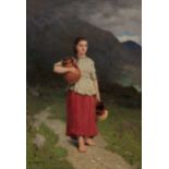 William Magrath (1838-1918) Peasant Girl Carrying Ewers on a PathwayOil on panel, 15 x 11cm (6 x 4.