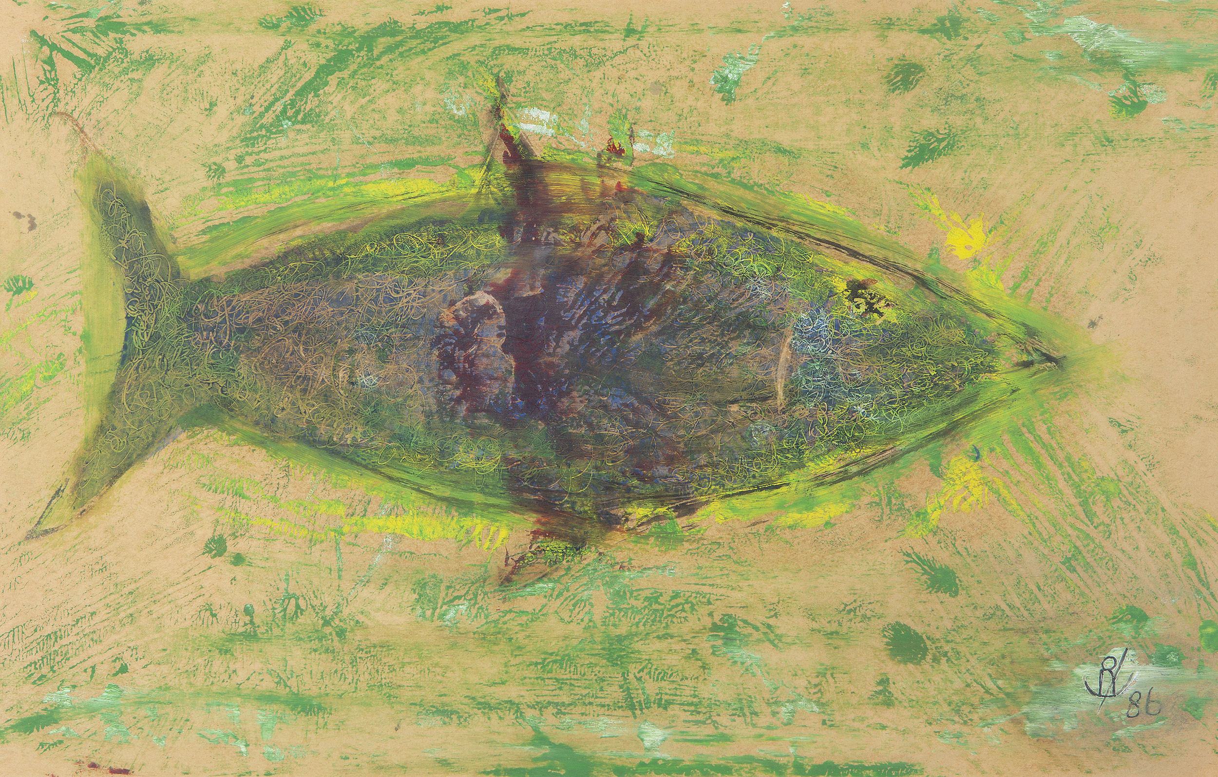 John Kingerlee (b.1936)Fish SwimmingOil on board, 22 x 34.5cm (8¾ x 13½'')Signed with artist's