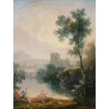 William Pengree Sherlock (fl.1801-1850) Classical Landscape with Figures by a Lake Oil on panel,