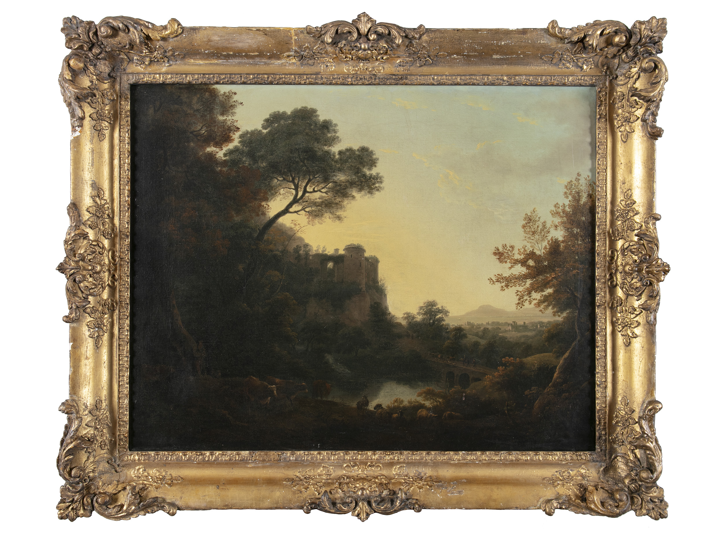 William Ashford PRHA (1746-1824)Wooded River Landscape with Peasants, Cattle, Goats and Sheep before - Image 2 of 3