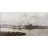 Alexander Williams RHA (1846-1930)Holy Island, Lough Derg, ShannonOil on board, 18 x 36cm (7 x
