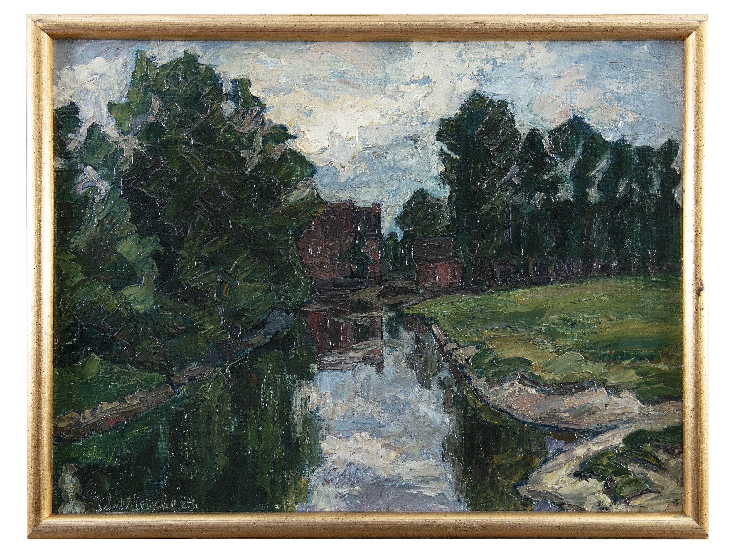 Paul Nietsche RUA (1885-1950)Wooded Landscape with Small RiverOil on wood, 33 x 44cm (13 x 17¼'') - Image 2 of 4