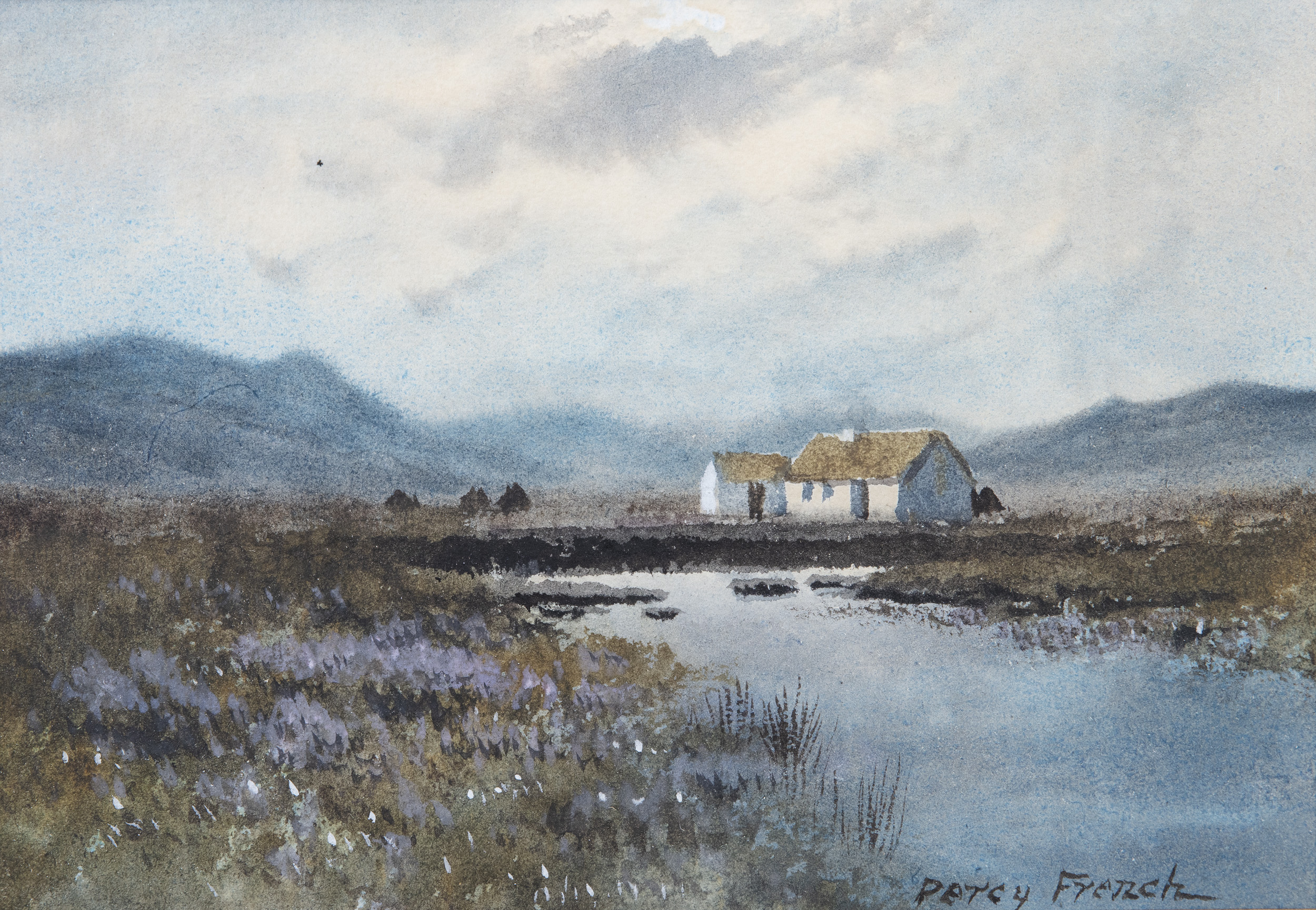 William Percy French (1854-1920)Bog Landscape with CottageWatercolour, 17 x 24cm (6¾ x 9½'')Signed