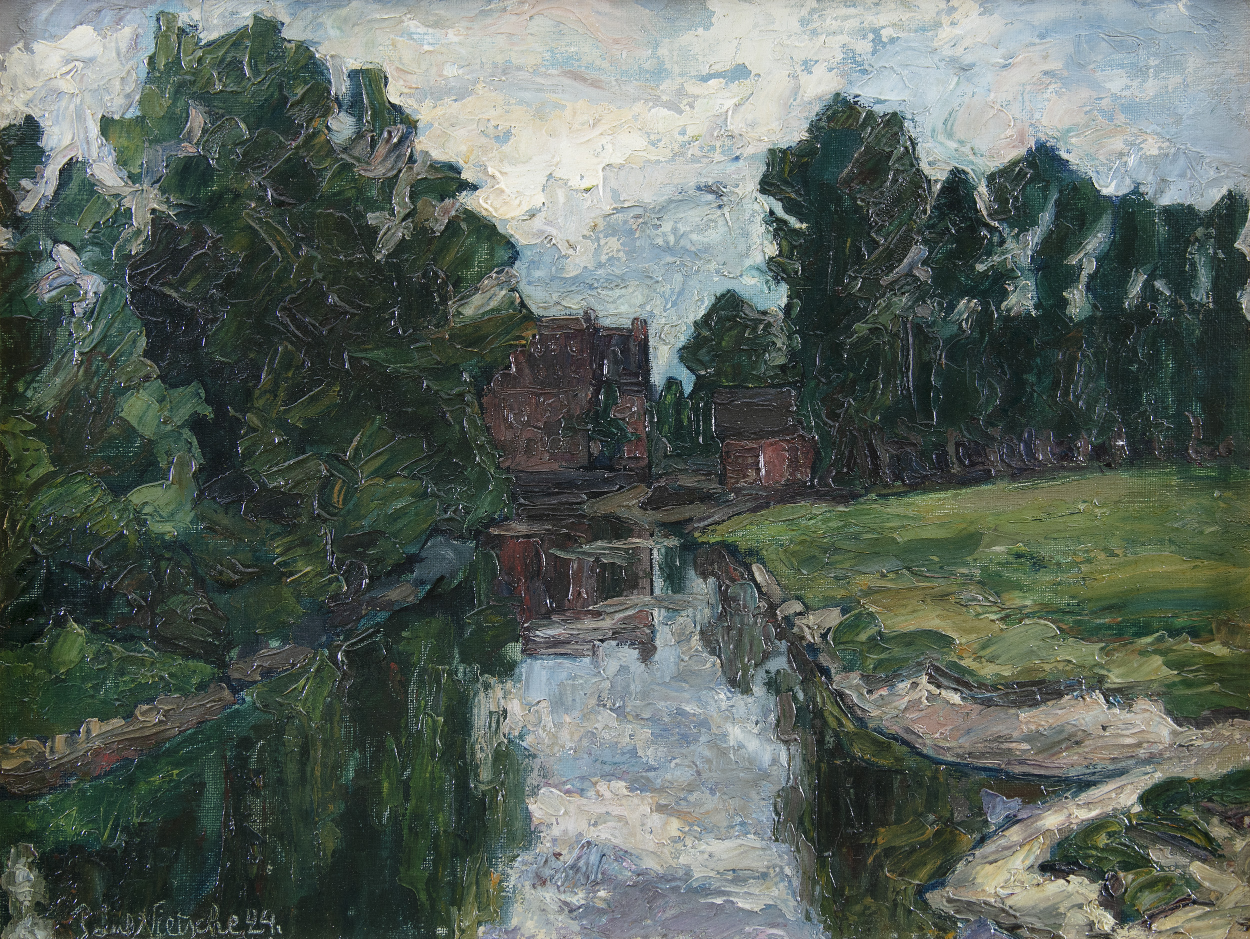 Paul Nietsche RUA (1885-1950)Wooded Landscape with Small RiverOil on wood, 33 x 44cm (13 x 17¼'')