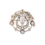 AN EARLY 19TH CENTURY DIAMOND BROOCHThe openwork brooch set to the centre with a pear-shaped rose-