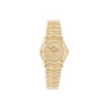 A LADY'S 18K GOLD AND DIAMOND-SET QUARTZ BRACELET WATCH, BY EBELQuartz movement, champagne and