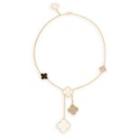 A GOLD, MOTHER-OF-PEARL AND ONYX 'MAGIC ALHAMBRA' NECKLACE, BY VAN CLEEF & ARPELSThe fine link chain