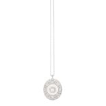 A BELLE EPOQUE DIAMOND AND PEARL PENDANT ON CHAIN, CIRCA 1910The openwork scalloped disc with