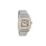 A STAINLESS STEEL AND 18K GOLD AUTOMATIC CALENDAR 'SANTOS' BRACELET WATCH, BY CARTIER, 2000The 25-