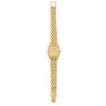 A LADY'S 18K GOLD WATCH, BY LONGINES, 20126-jewels Quartz ETA movement, cushion-shaped case with