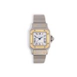 A STAINLESS STEEL AND GOLD AUTOMATIC 'SANTOS' BRACELET WATCH, BY CARTIER, 1990The 17-jewel Cal-