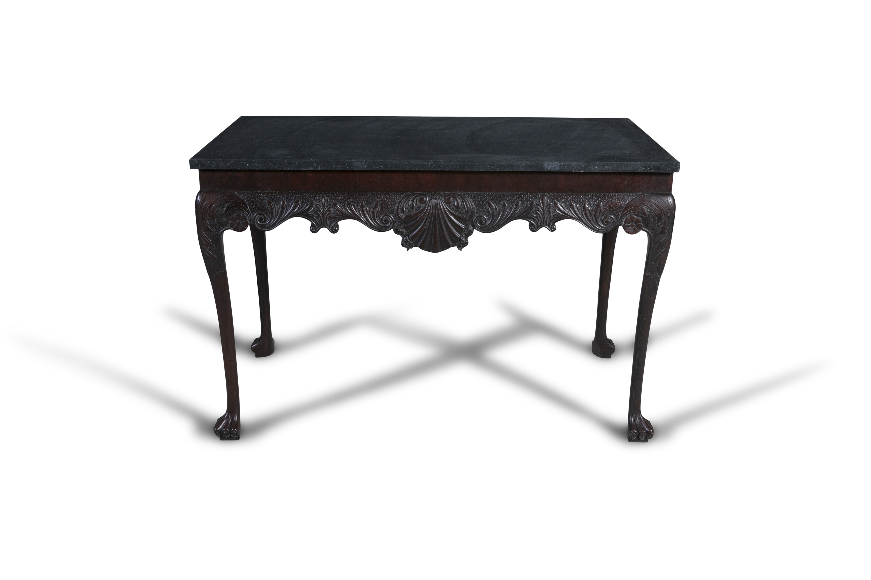 A PAIR OF IRISH GEORGE III STYLE MAHOGANY SIDE TABLES, carved by David Lennon, 20th century, the - Image 6 of 7