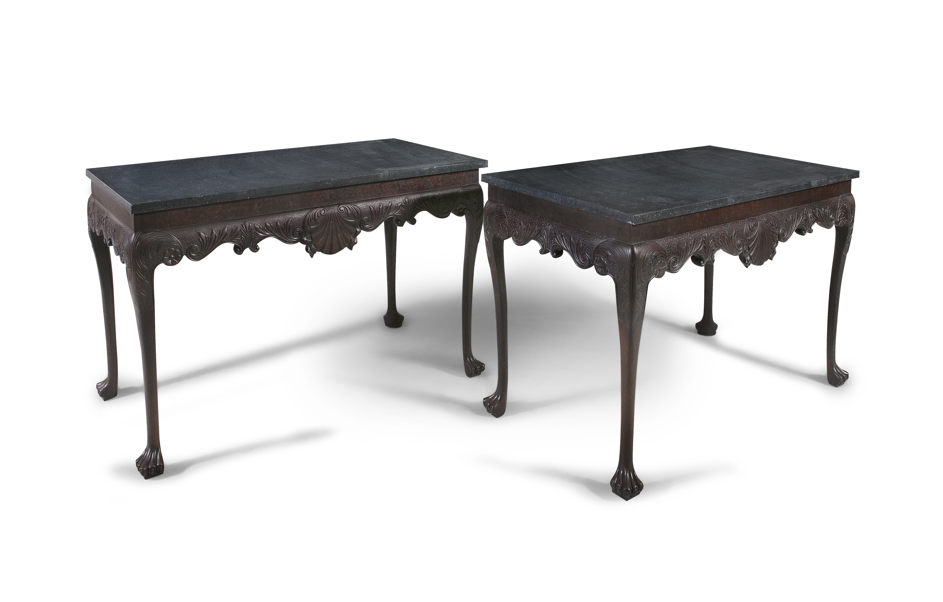 A PAIR OF IRISH GEORGE III STYLE MAHOGANY SIDE TABLES, carved by David Lennon, 20th century, the - Image 2 of 7