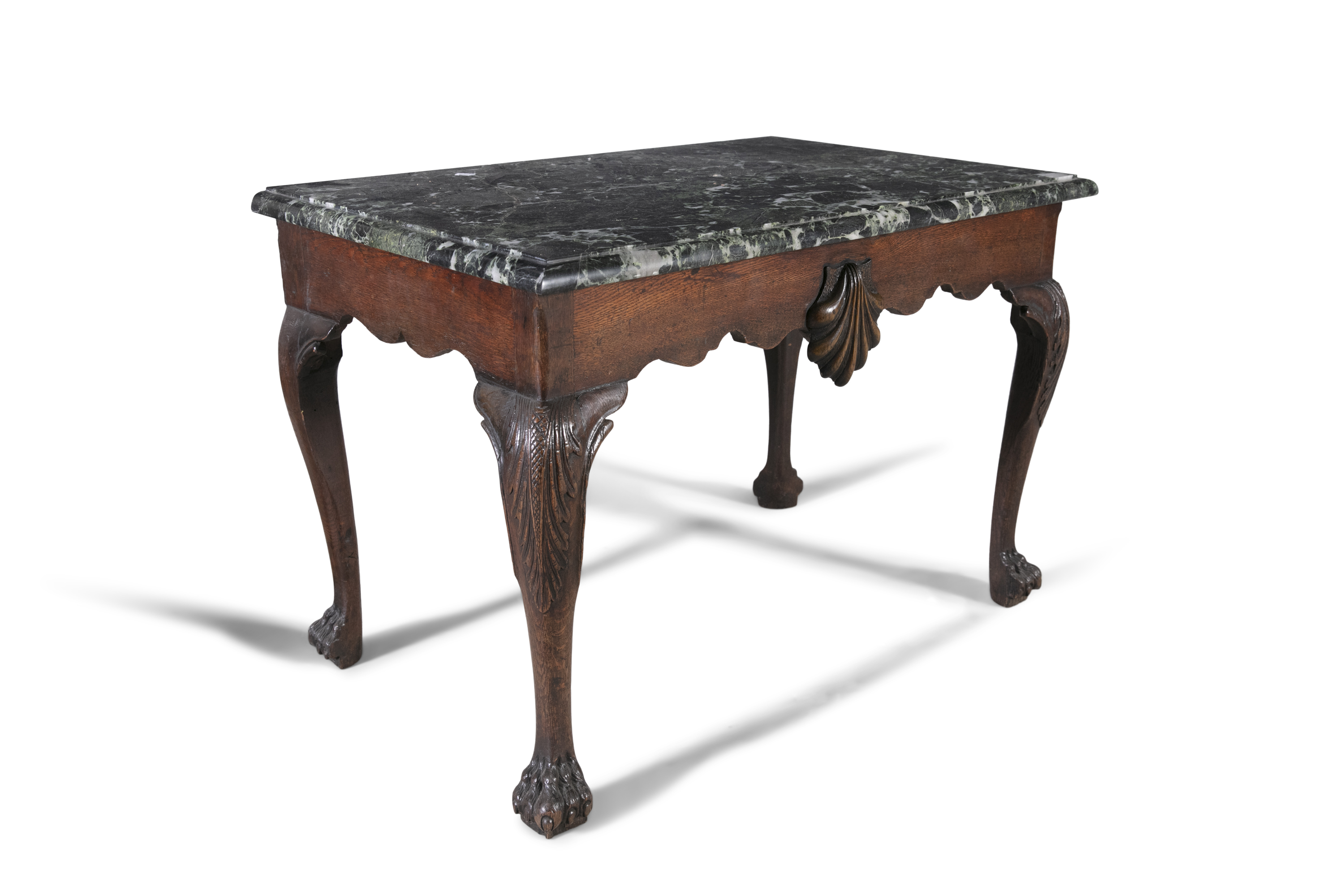 AN IRISH EARLY GEORGE III OAK SIDE TABLE, the green marble top with thumb moulded rim above a - Image 2 of 2