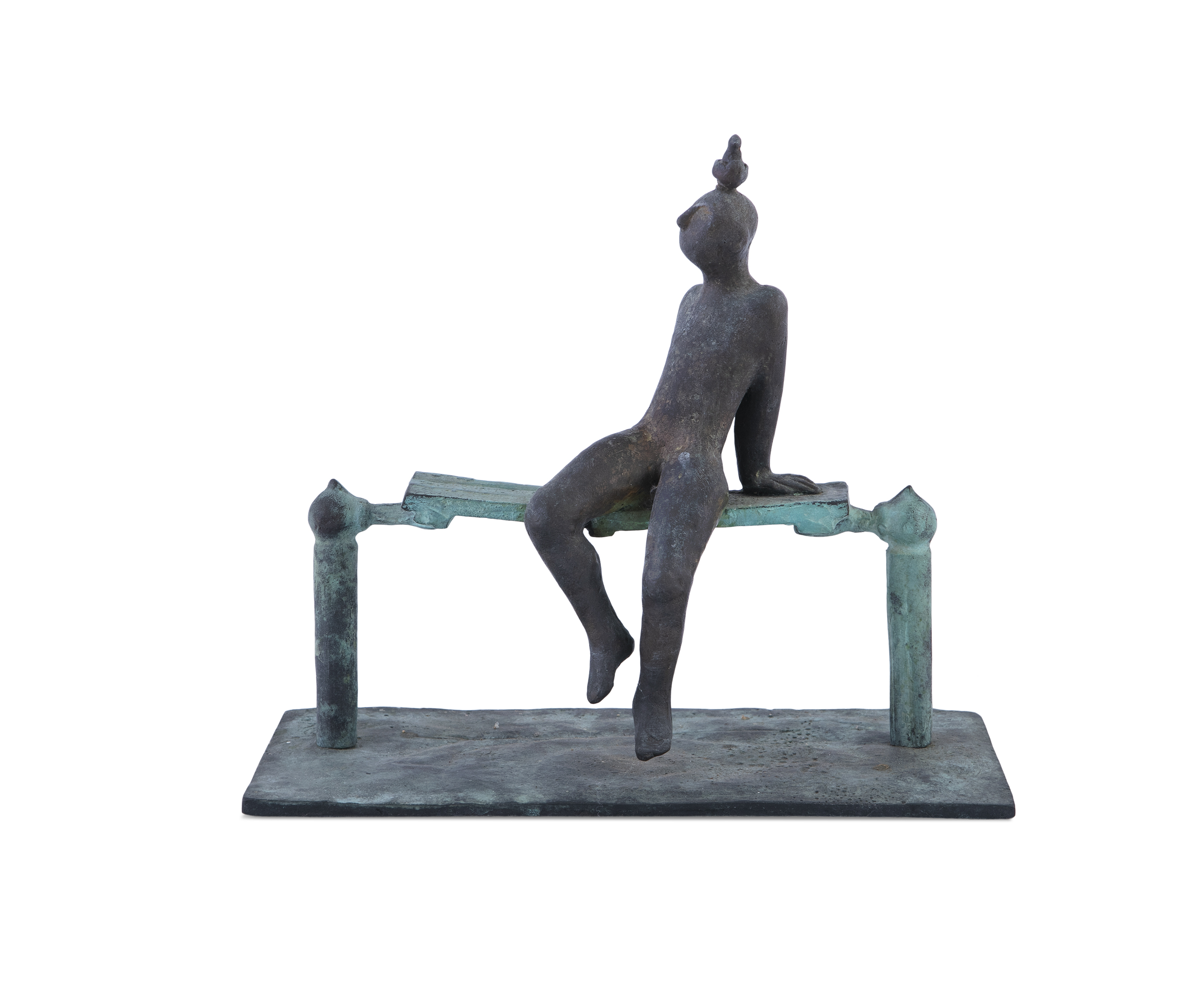 Carolyn Mulholland RHA (b.1944)Seated Figure with BirdBronze, 24 x 26.5 x 12cm (9½ x 10½ x 4¾)Signed