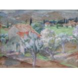 Mary Swanzy HRHA (1882-1978)Olive Trees and LandscapeOil on board, 21 x 29cm (8¼ x 11½)