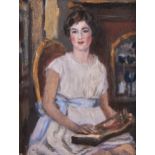 Grace Henry HRHA (1868-1953)Portrait of Miss Helen Waddell (The Little Musician)Oil on board, 18 x