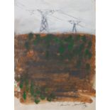 Camille Souter HRHA (b.1929)Telegraph Poles and Forestry, Co. Wicklow 1996Oil on paper, 32 x 24cm (