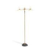 A brass Triennale floor lamp, with enamel shades, c.1960, Italy. 155cm high.