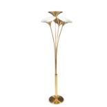 A 1960s brass floor lamp, with four trumpet shaped heads. Italy. 177cm high.