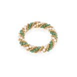 A CULTURED PEARL AND AVENTURINE TWIST BRACELET, BY VAN CLEEF & ARPELS, CIRCA 1965Designed as twisted