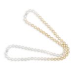 TWO CULTURED PEARL AND DIAMOND NECKLACESEach composed of a single row of coloured graduation South