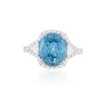 A ZIRCON AND DIAMOND RINGThe oval-shaped blue zircon weighing approximately 5.50cts, between