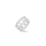 A DIAMOND RINGThe wide openwork band centrally set with collet-set round brilliant-cut diamonds,