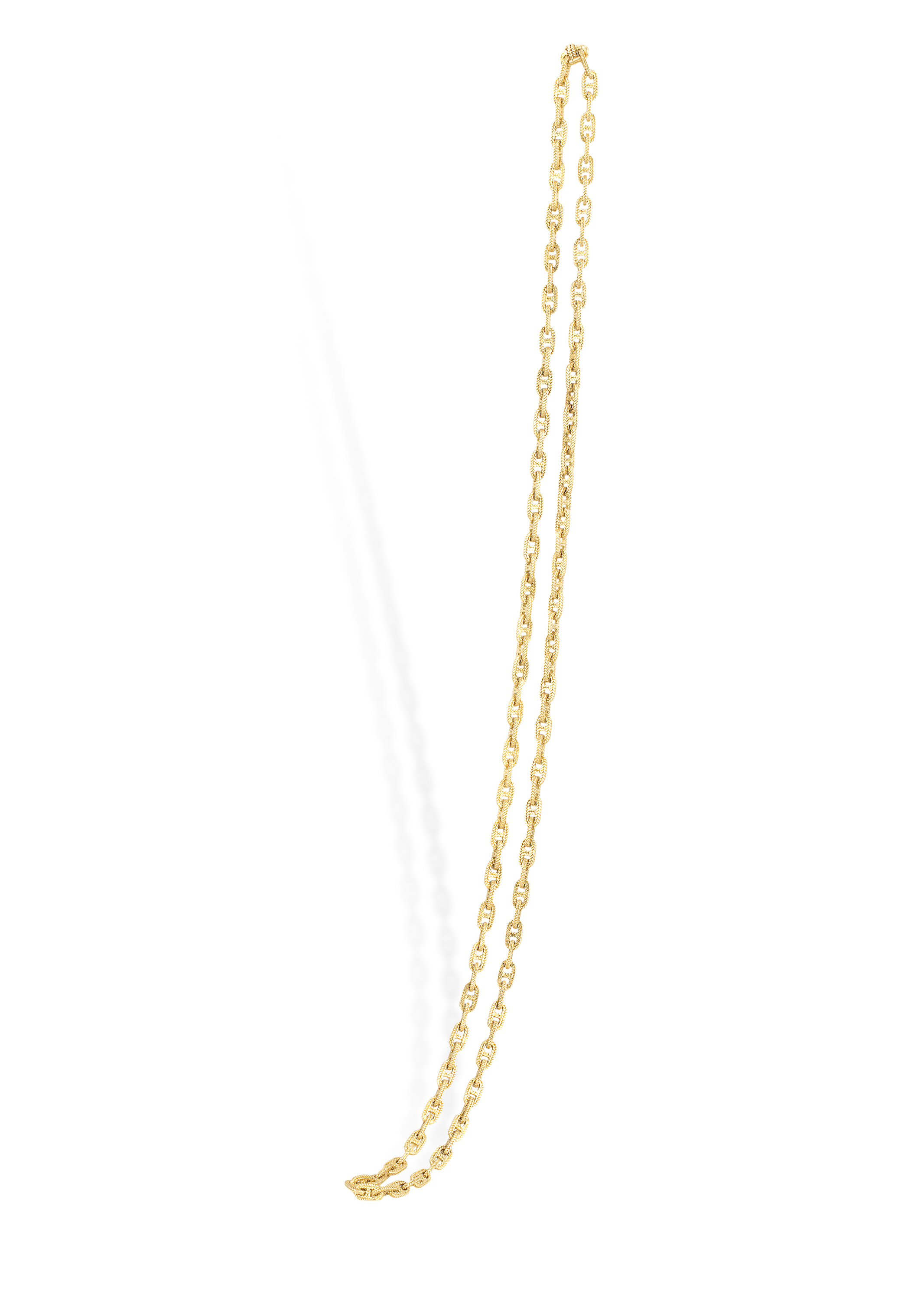 A GOLD CHAIN NECKLACE, BY HERMES, CIRCA 1965Of anchor link design with ropetwist details, in 18K
