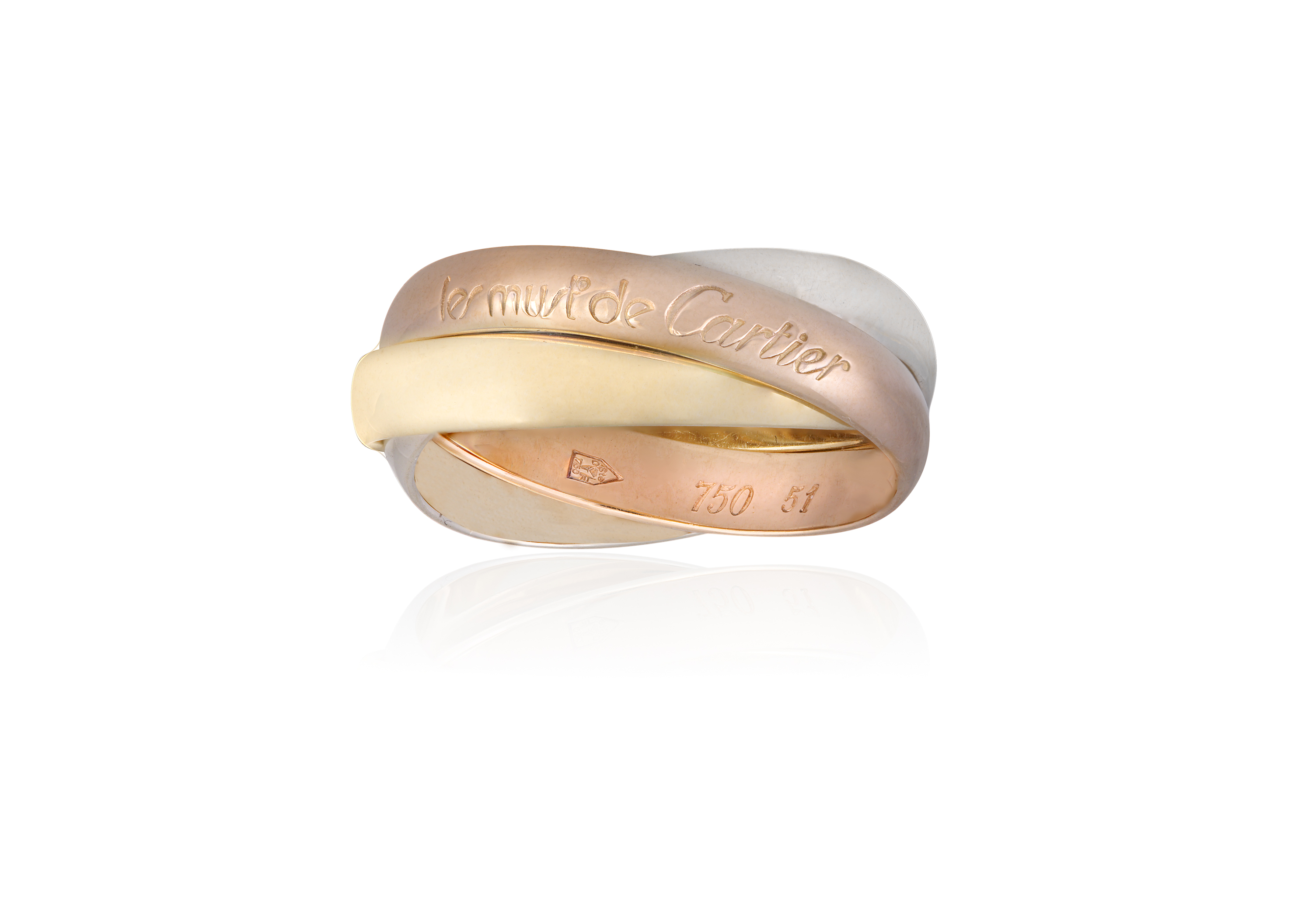 A 'TRINITY' RING, BY CARTIERDesigned as three interlocking tri-coloured bands, in 18K gold,